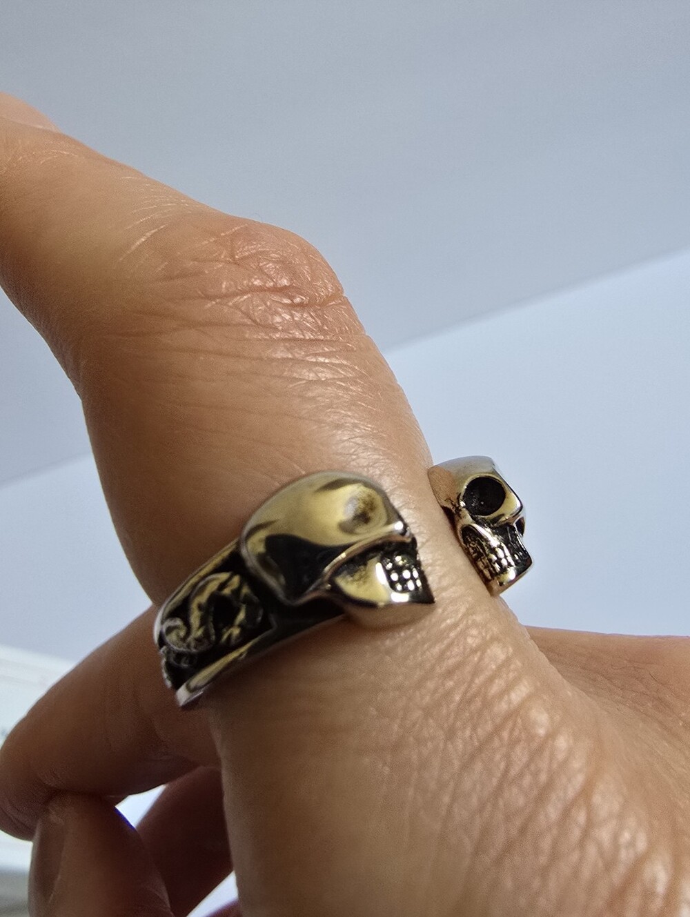 Alexander McQueen Double Skull Ring Silver Size IT 17